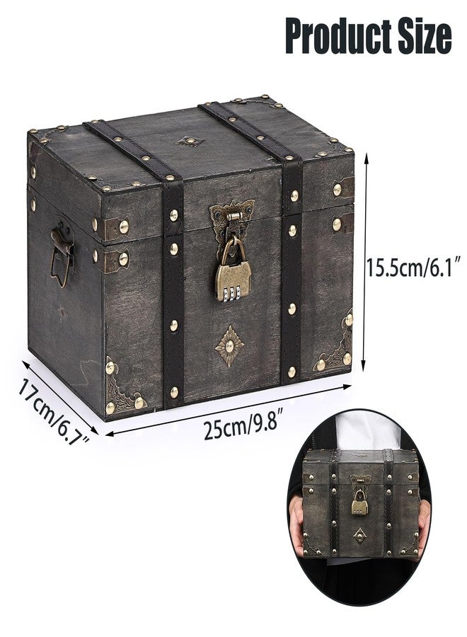 ELLDOO Wooden Treasure Chest with Lock, Vintage Pirate Chest Keepsakes Box for Kids Gifts, Handmade Treasure Storage Decorative Box for Jewelry Coins Collectibles, Large - Image 2